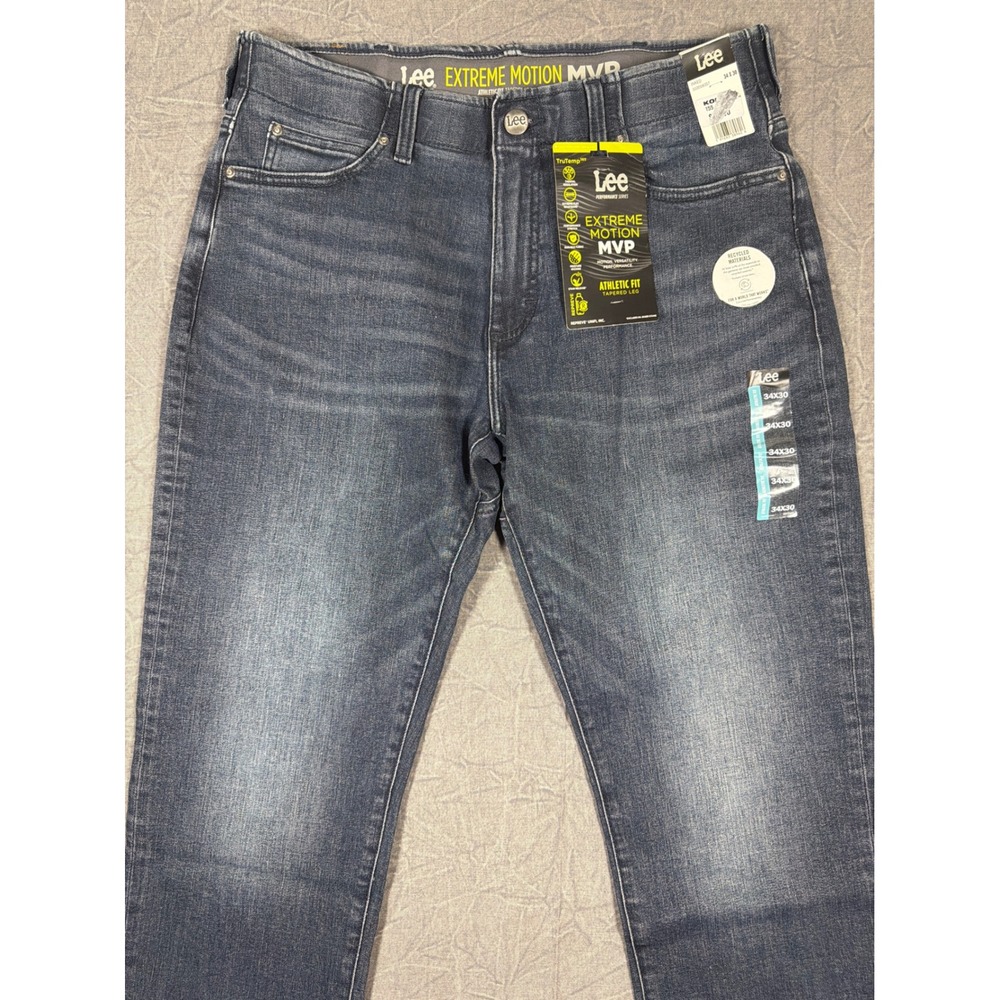 Lee Extreme Motion MVP Mens Athletic Fit Tapered Leg Jeans Dark Wash 34x30 NEW - Picture 3 of 11